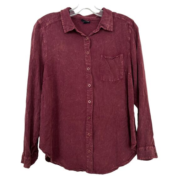 Torrid Maroon Long Sleeve Button Down Blouse Sz 10 - Picture 1 of 6